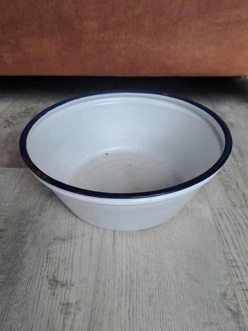 Vintage Emaille Waskom Wit Blauwe rand - 38cm, Ophalen of Verzenden