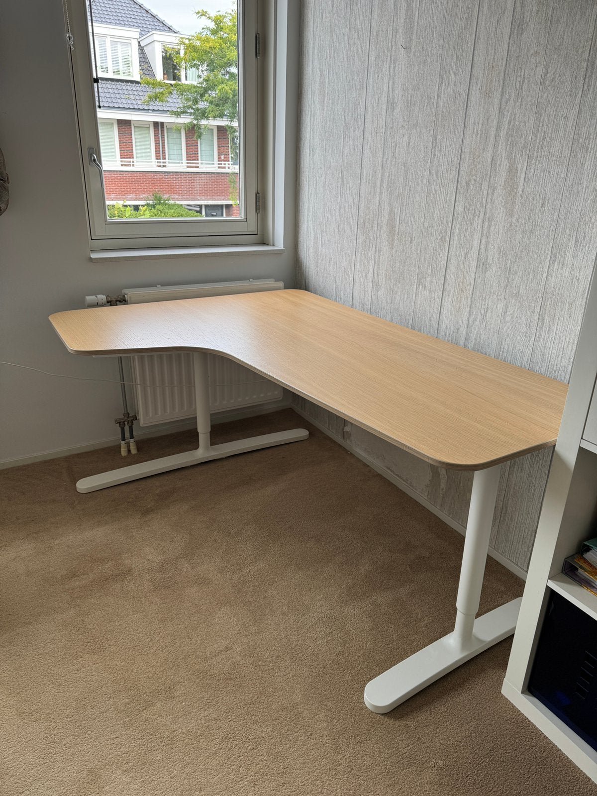 Ikea Bekant Hoekbureau, Huis en Inrichting, Bureaus, Ophalen, 160 cm, Gebruikt, In hoogte verstelbaar