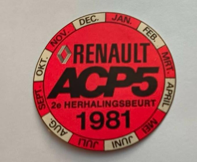 Sticker Renault ACP5 2e Herhalingsbeurt 1981, Ophalen of Verzenden, Zo goed als nieuw, Overige typen