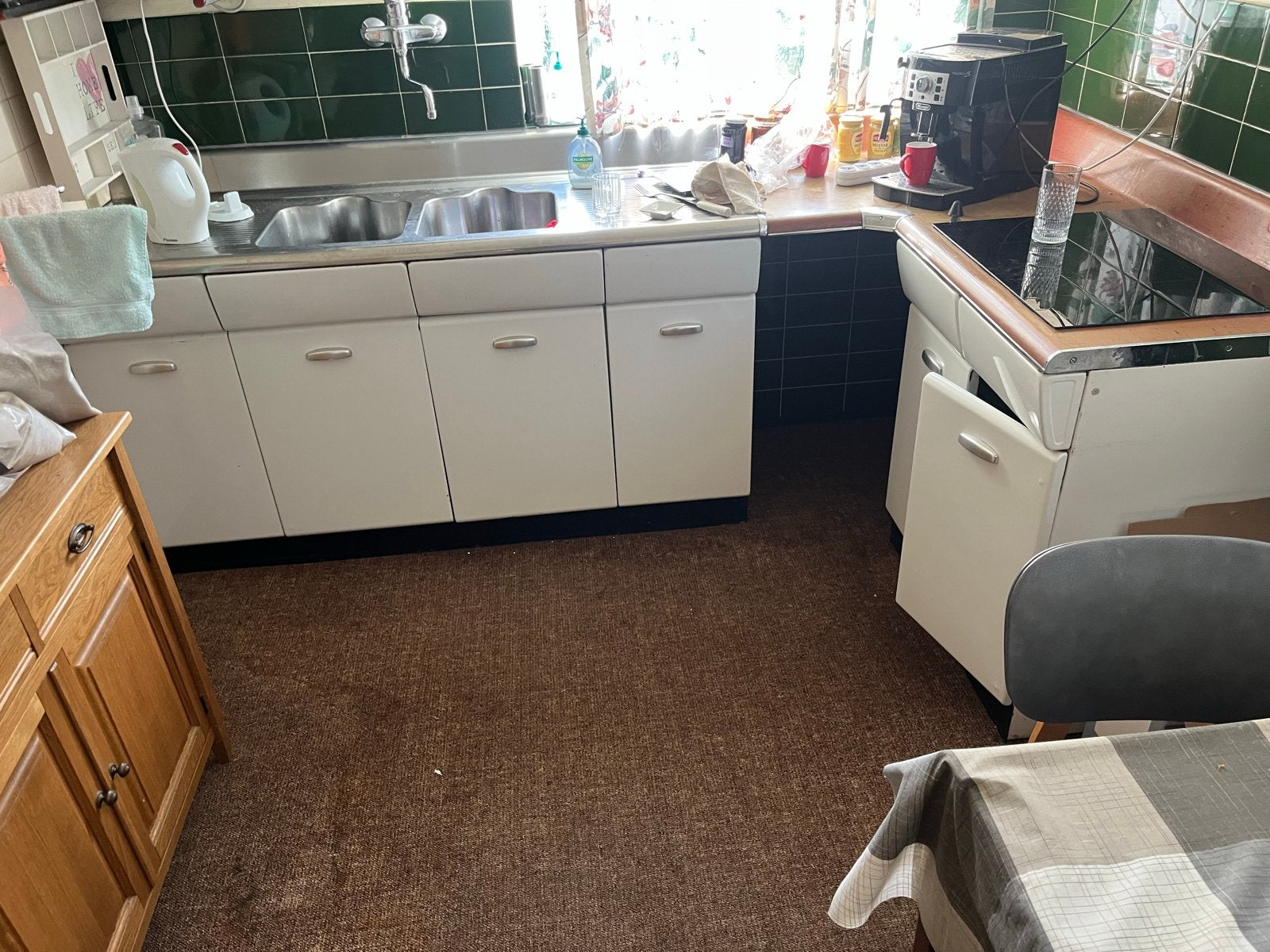 Retro keuken van staal/rvs, Gebruikt, Wit, Hoekkeuken, Ophalen of Verzenden