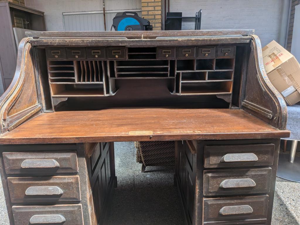 Antiek Engels Rolluikbureau / Tambour Desk – 1908, Ophalen