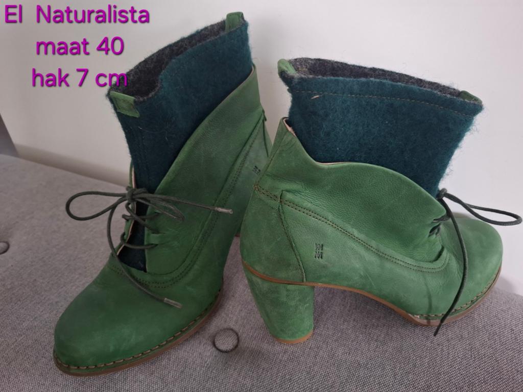El Naturalista laarsjes maat 40, hak 7 cm, Lage of Enkellaarzen, Gedragen, Groen, El Naturalista