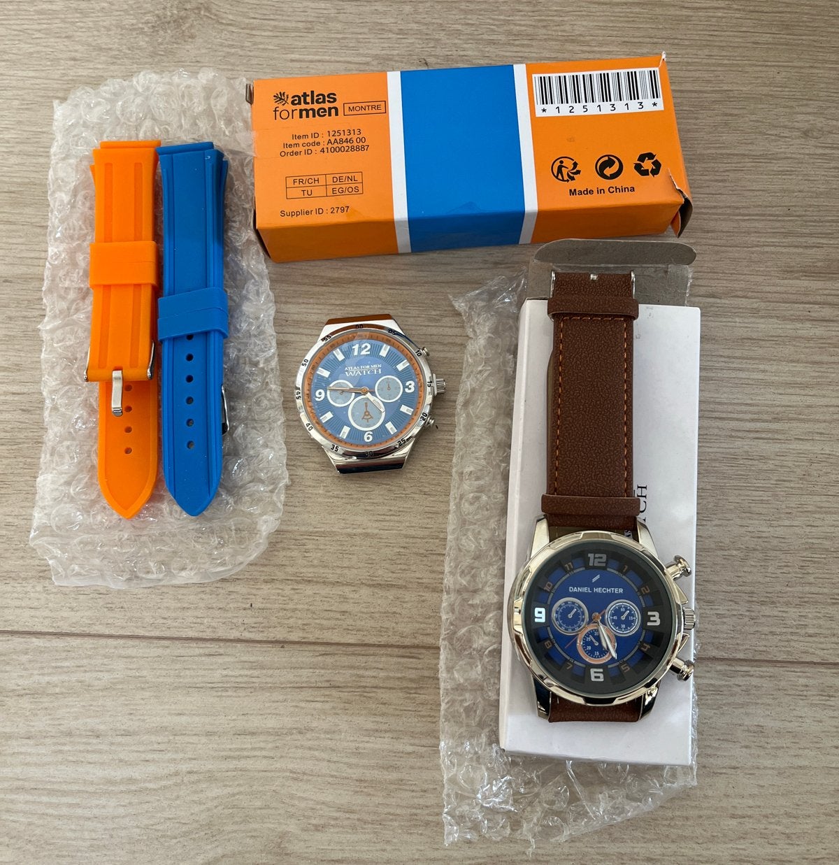 Twee Atlas For Men heren horloges met extra bandjes, Overige merken, Leer, Staal, Polshorloge