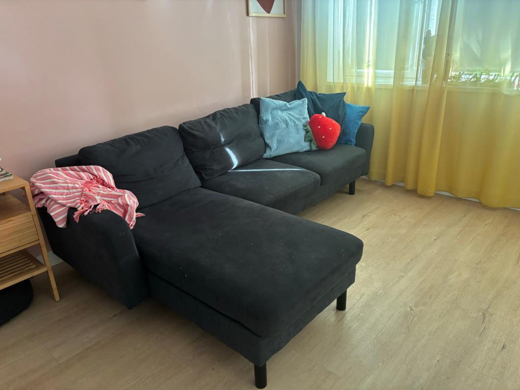 Comfortabele donkergrijze hoekbank - 250cm lang, Ophalen, 250 tot 300 cm, Gebruikt, Hoekbank