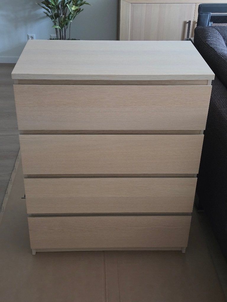 IKEA MALM ladekast met 4 laden - wit geglazuurd eiken, Huis en Inrichting, Kasten | Ladekasten, Ophalen, 100 tot 150 cm, 50 tot 100 cm