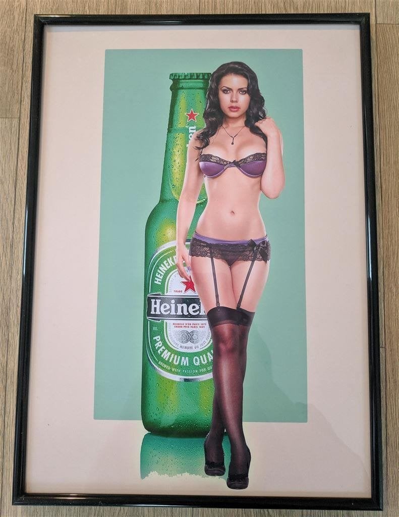 HEINEKEN BIER Reclame Bar mancave Poster in Lijst, Verzenden, Nieuw, Reclamebord, Plaat of Schild, Heineken