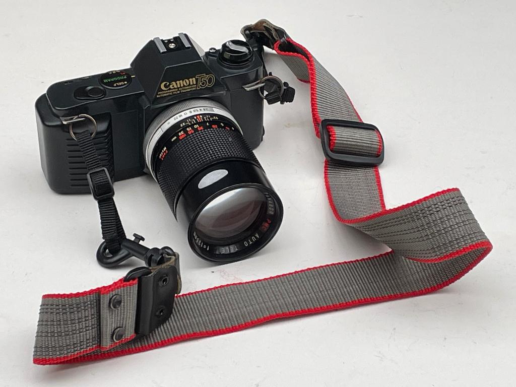 *Canon T50 met Panagor 135mm (80 er jaren) "Winder" camera, Audio, Tv en Foto, Fotocamera's Analoog, Ophalen of Verzenden, Spiegelreflex