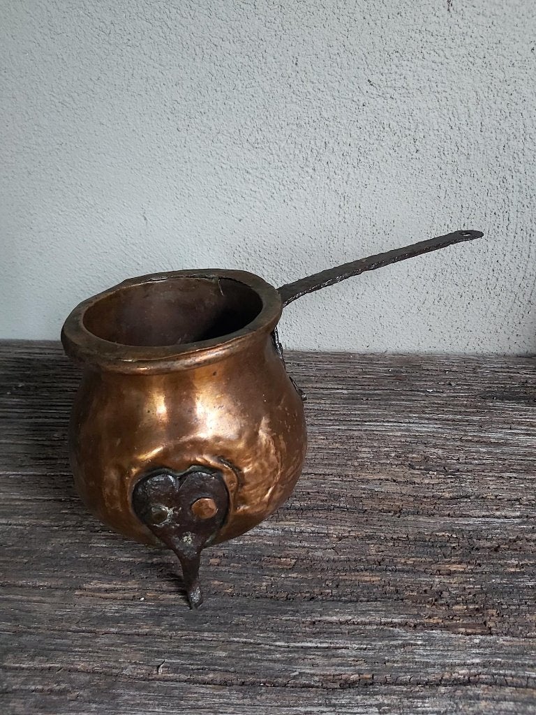 Mooie antieke koperen (koffie) pot / kookpot met handvat, Ophalen of Verzenden, Koper