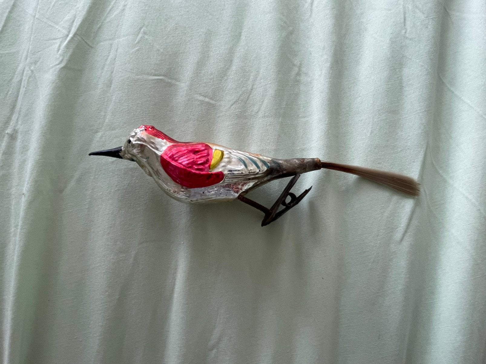 Antieke kerstbal - kleurrijke vogel, Diversen, Kerst, Ophalen of Verzenden, Gebruikt