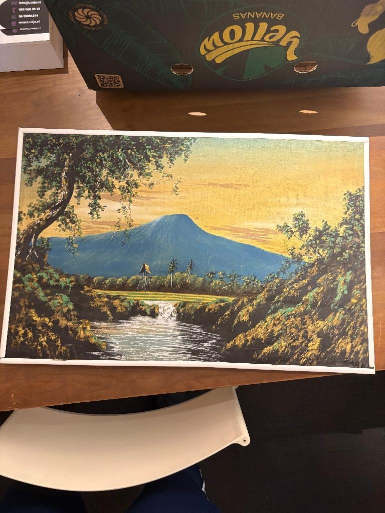 Handgeschilderd Landschapsschilderij met Waterval, Antiek en Kunst, Kunst | Schilderijen | Klassiek, Verzenden