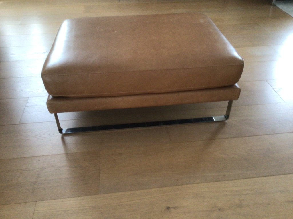 Italiaanse lederen cognac kleur hocker 95x64x40cm Design, Ophalen, Gebruikt, Vierkant, Leer