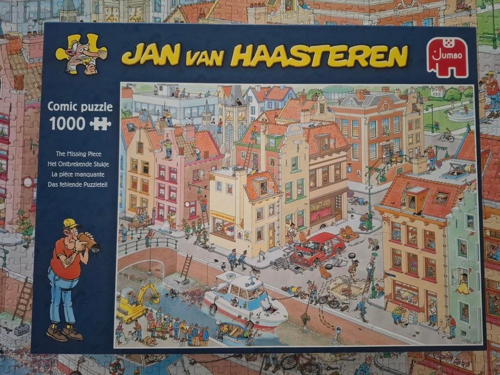 Jan van Haasteren, het ontbrekende stukje,  1000 stukjes, Ophalen of Verzenden, 500 t/m 1500 stukjes, Zo goed als nieuw