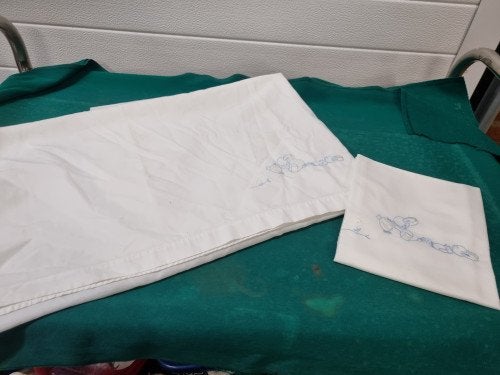 lakenset baby vintage met konijn geborduurd, Ophalen of Verzenden, 'T Olde Gre-j, Info@toldegrej.nl, Endepoelstraat 20f Didam