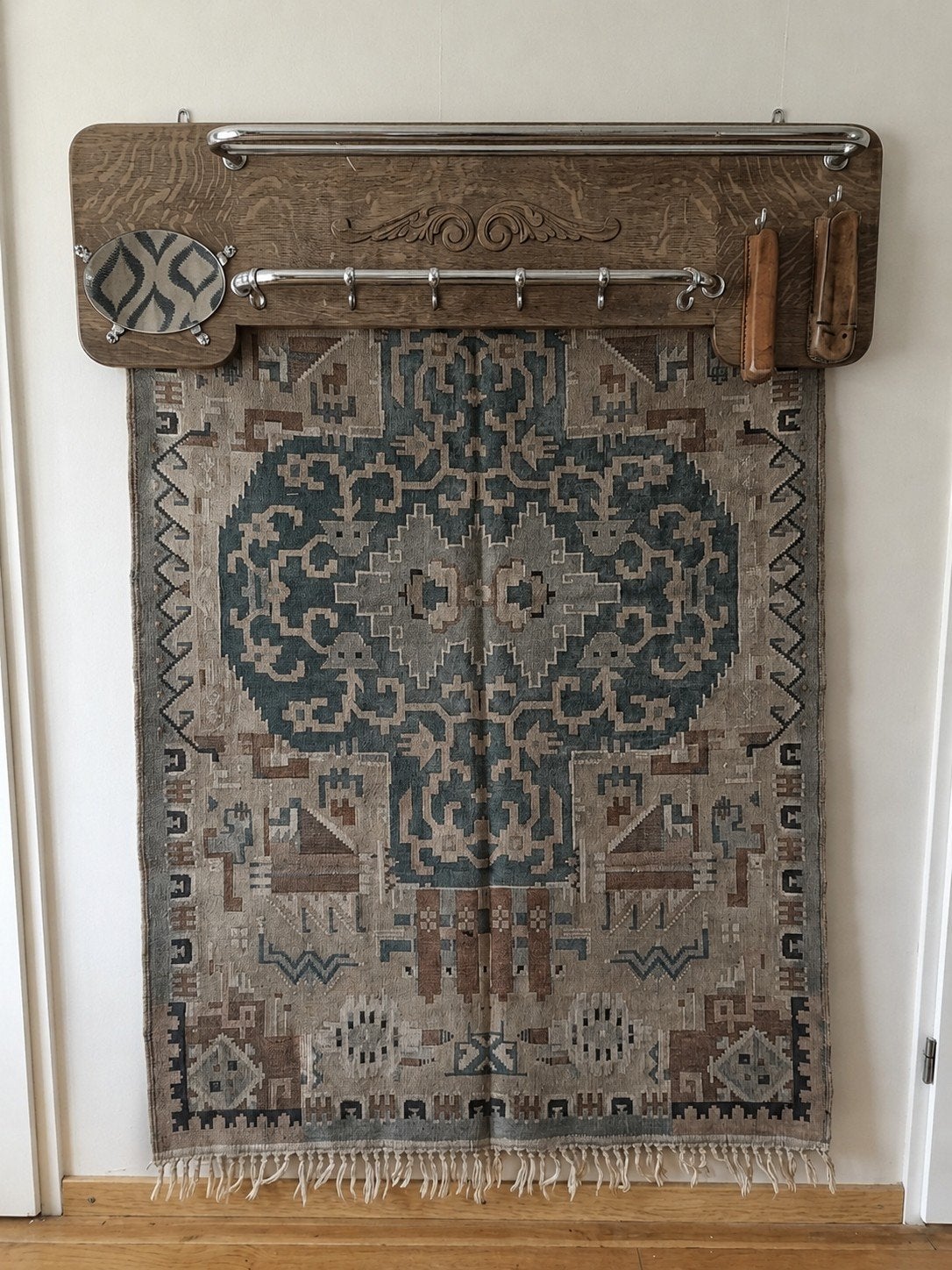 Vintage Vloerkleed/Kapstokkleed met Geometrisch Patroon, Ophalen of Verzenden, Zo goed als nieuw, Vintage, Etnisch, Bohemien, 150 tot 200 cm