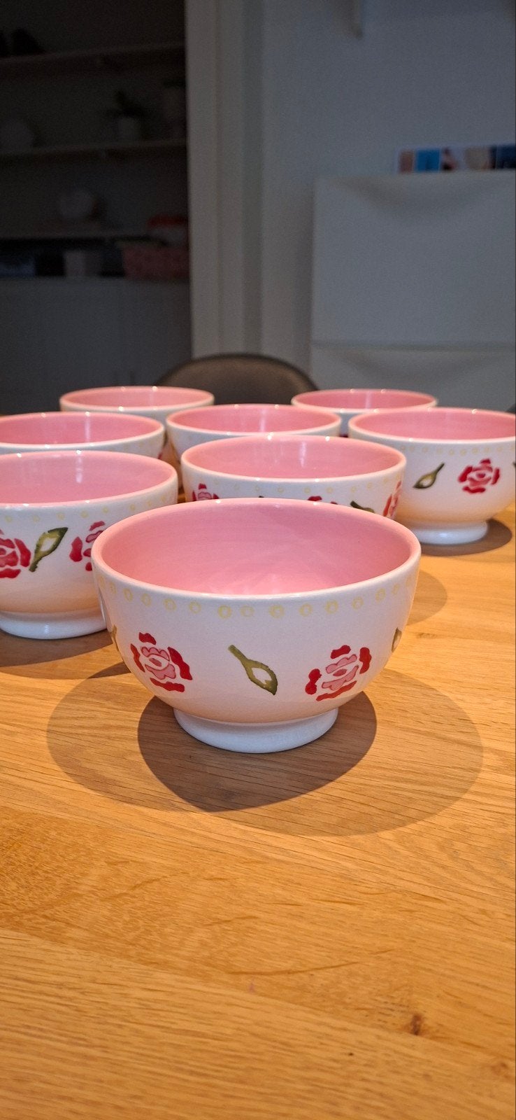 Jet by ter Steege c'est la vie  8 Roze Kommen, Gebruikt, Keramiek, Landelijk/Boerenbont, Ophalen of Verzenden