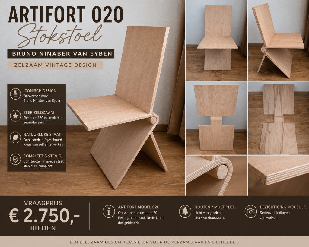 Zeldzame Artifort 020 Stokstoel – Bruno Ninaber van Eyben, Antiek en Kunst, Ophalen of Verzenden