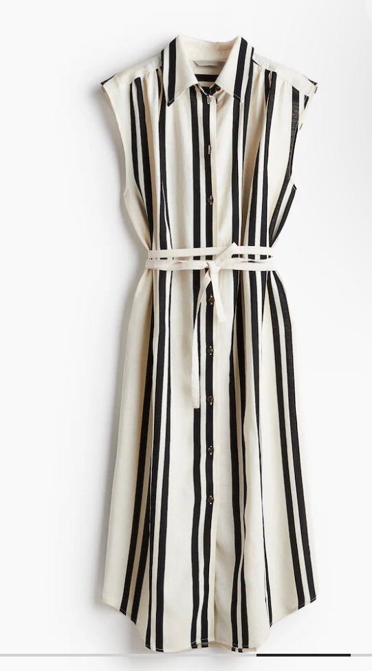 Nieuw H&M overhemd jurk linnen zwart creme mt XL oto 67cm, Kleding | Dames, Grote Maten, H&M, Verzenden, Nieuw, Jurk