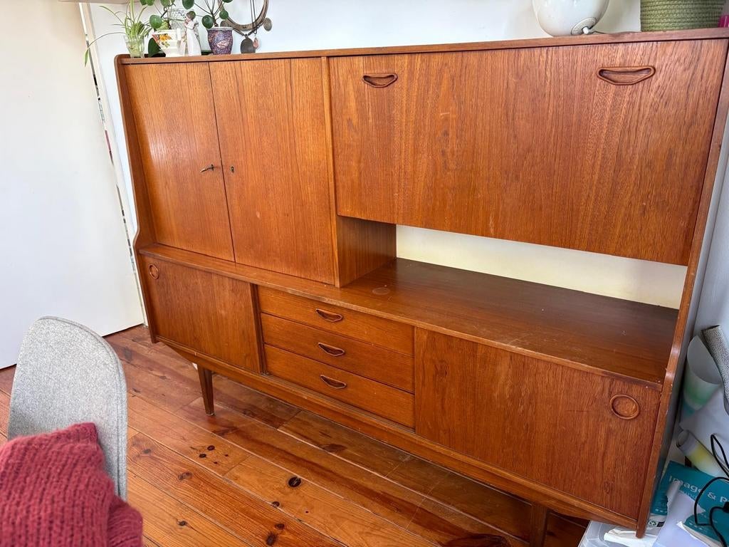 Vintage Teak Dressoir / Highboard - Jaren '60, Huis en Inrichting, Kasten | Dressoirs, Ophalen, Gebruikt, 25 tot 50 cm