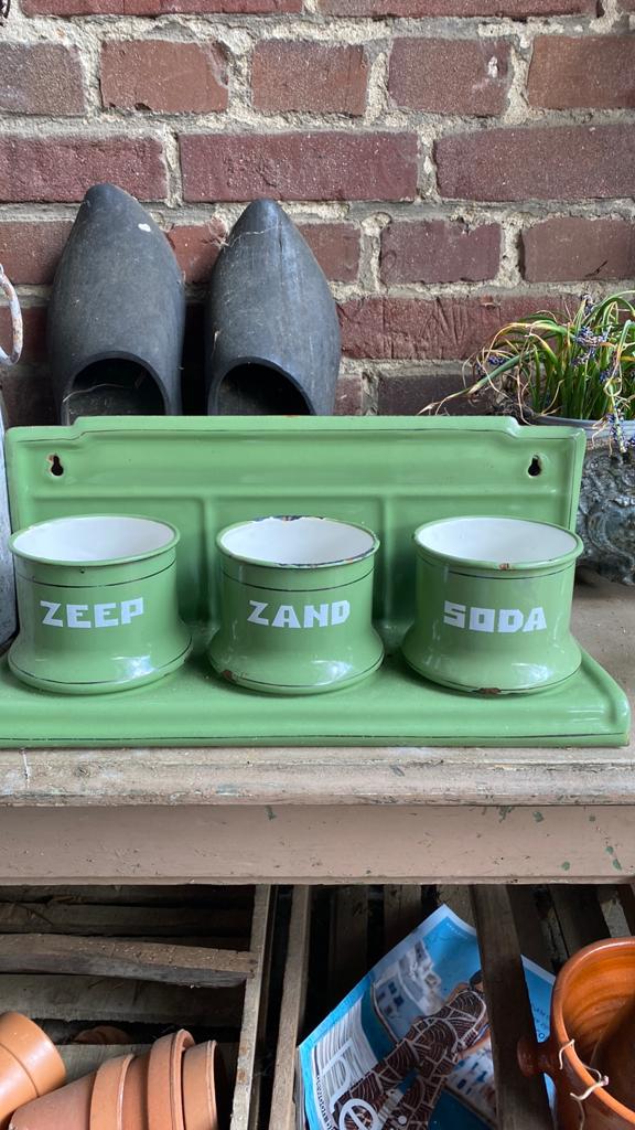 Vintage ZSZ emaille rek met potjes - Zeep, Zand, Soda, Ophalen of Verzenden