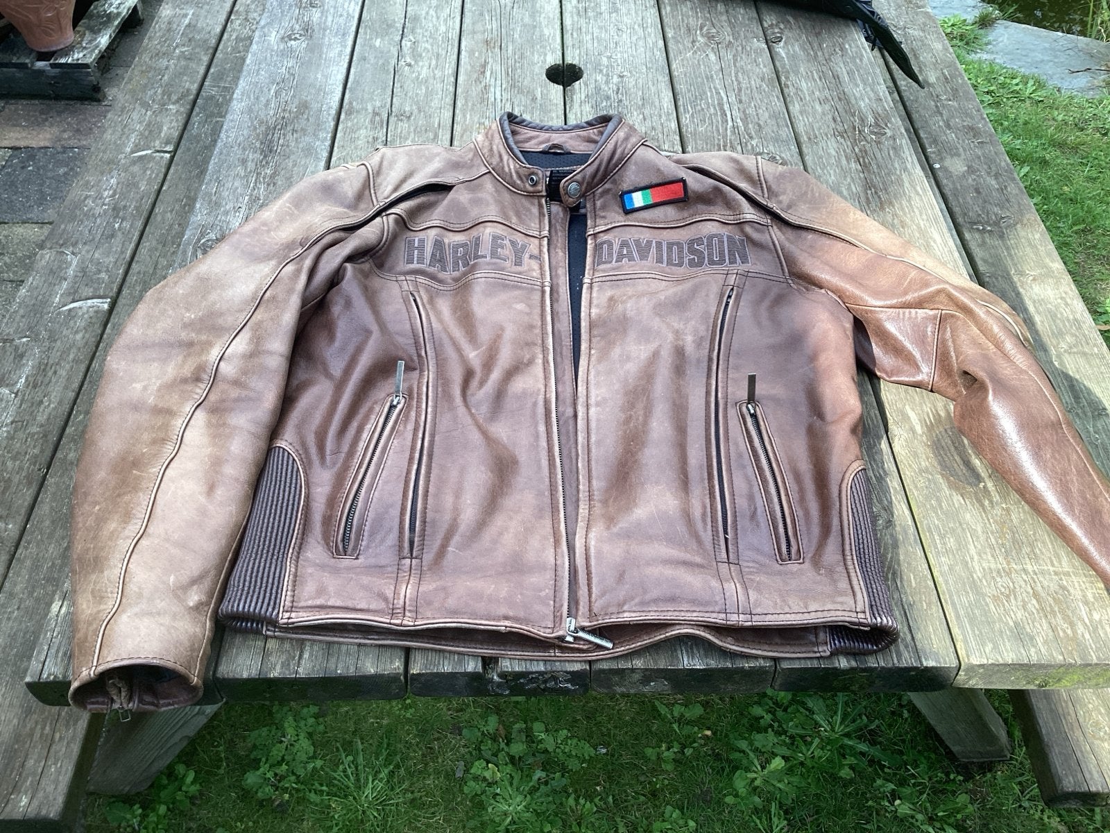 Harley-Davidson Leren Motorjas - Bruin mt Large, Motoren, Ophalen of Verzenden, Tweedehands, Heren, Jas | leer