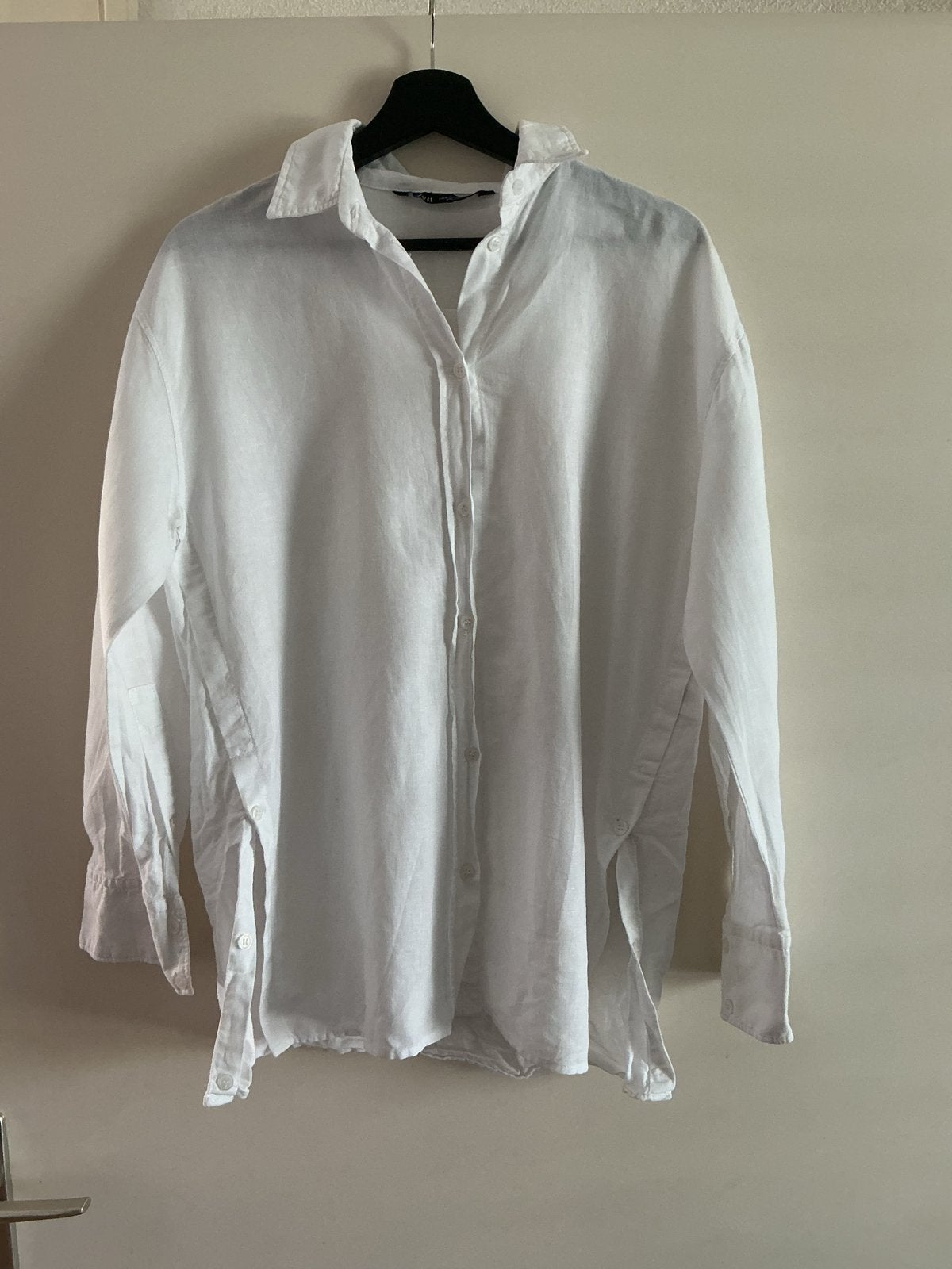 Witte linnen-katoen blouse Zara, Ophalen of Verzenden, Zo goed als nieuw, Maat 38/40 (M), Wit