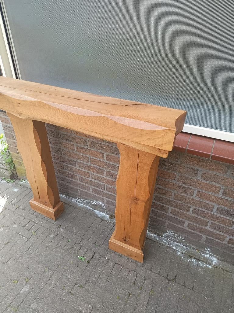 Massief eiken schouw / haardombouw, Ophalen of Verzenden, Vrijstaande haard, Elektrische haard
