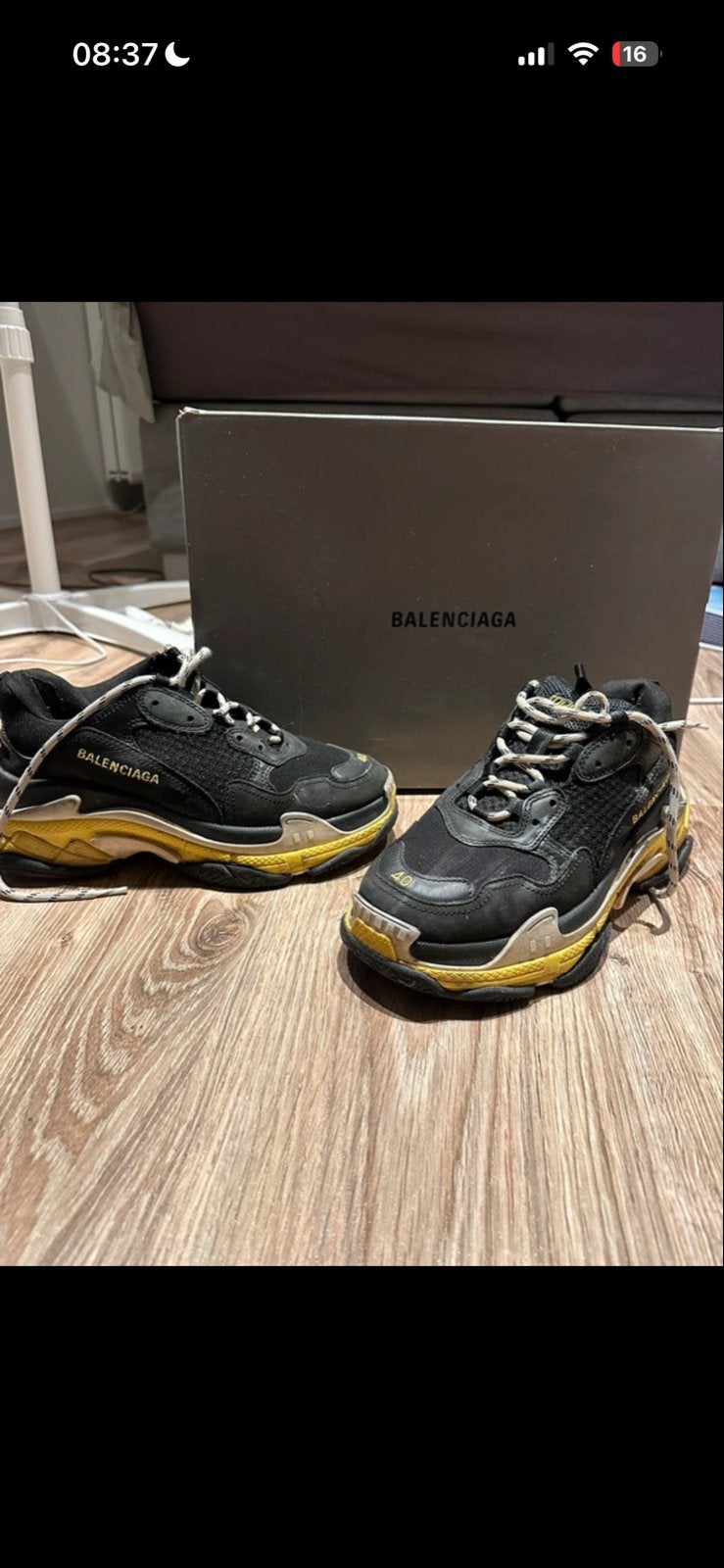 Balenciaga Triple S Sneakers Zwart/Geel Maat 40, Kleding | Heren, Ophalen of Verzenden, Gedragen, Zwart, Sneakers of Gympen