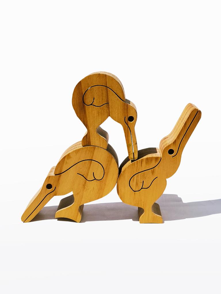 set van 3 kiwi eendjes beeldjes hout, Verzenden, Zo goed als nieuw, Dier