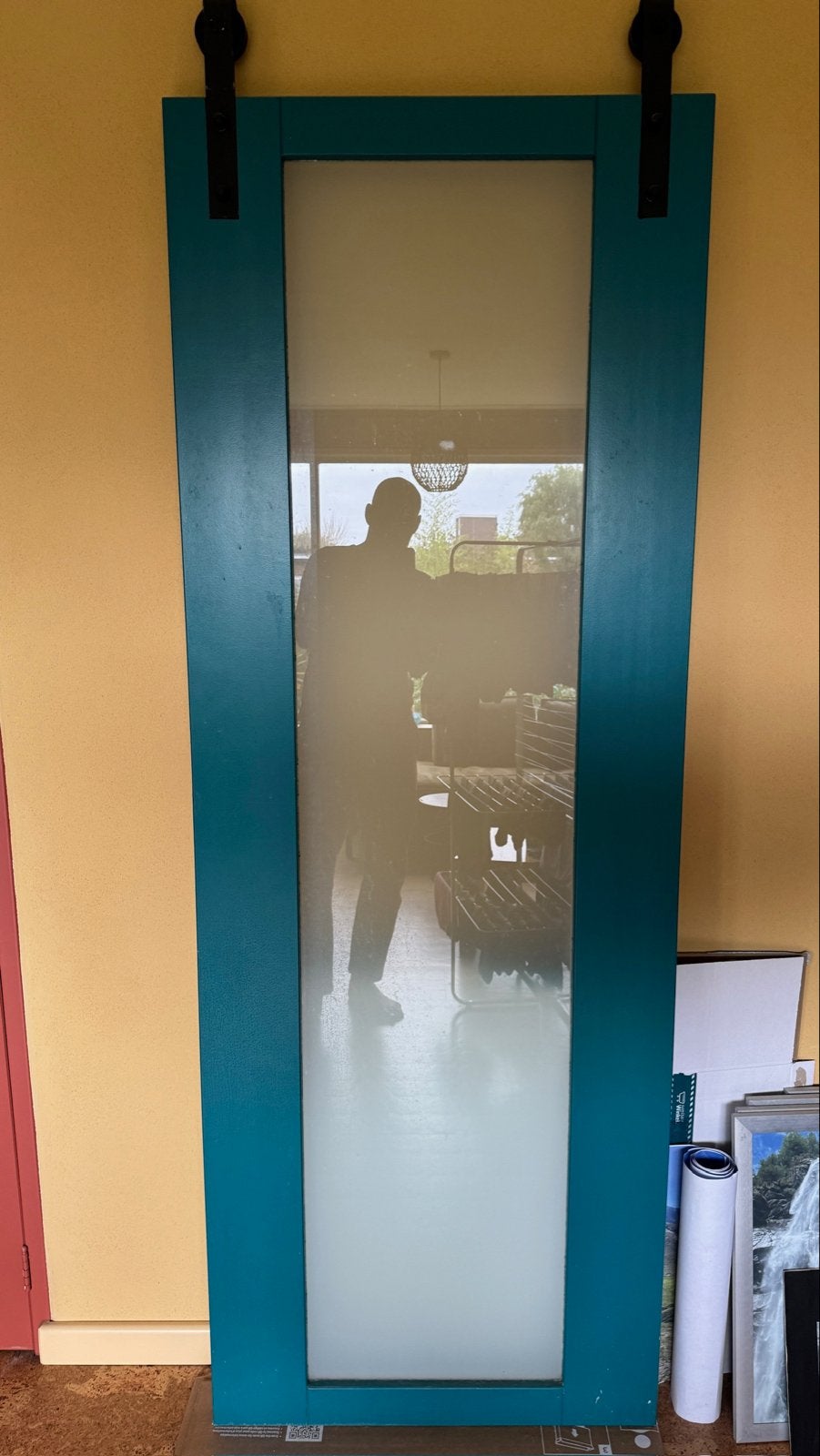 Schuifdeur (206,4x75 cm) met melkglas en geleiderail 155cm, Ophalen, Gebruikt, 80 tot 100 cm, Binnendeur