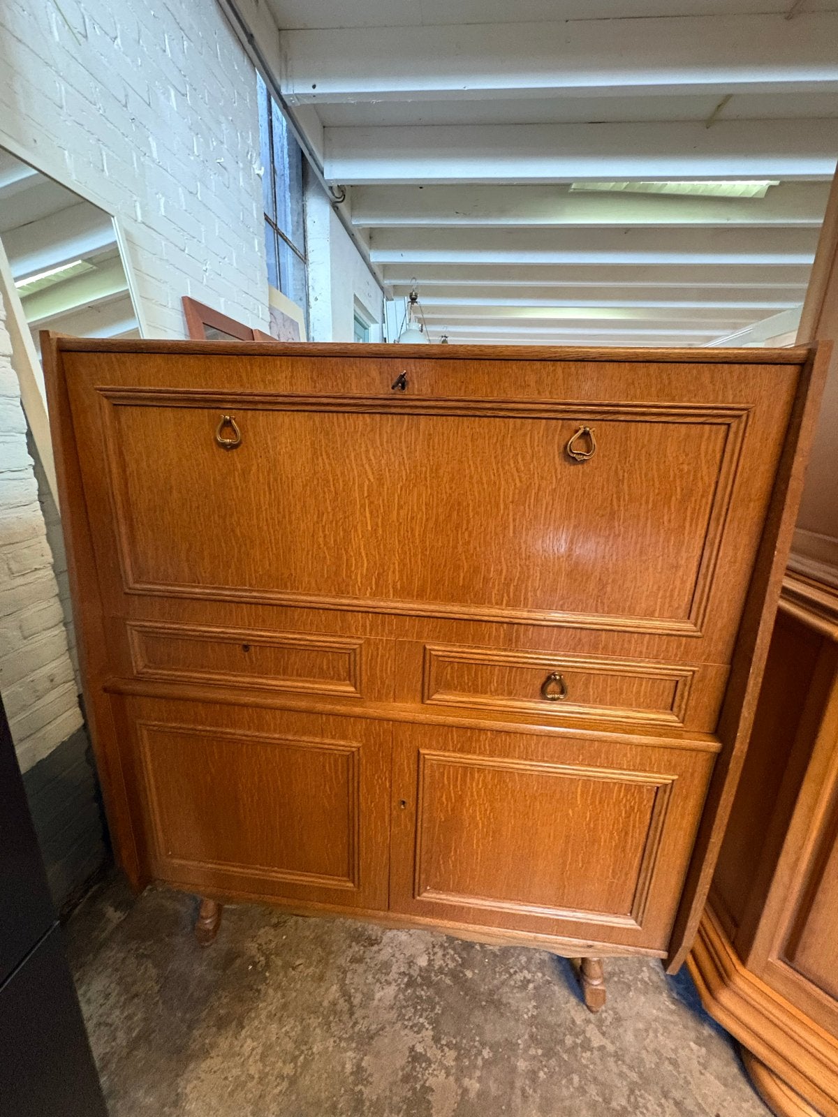 Vintage eiken secretaire / bureau kastje, Antiek en Kunst, Antiek | Meubels | Kasten, Ophalen