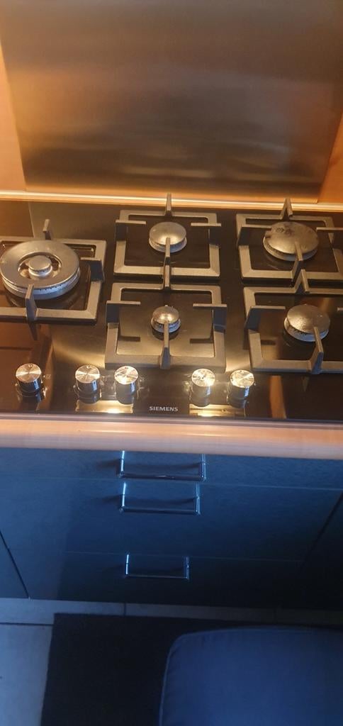 Siemens 5-pits gaskookplaat - Zwart glas, Witgoed en Apparatuur, Kookplaten, Gebruikt, Inbouw, Gas, 5 kookzones of meer, Ophalen