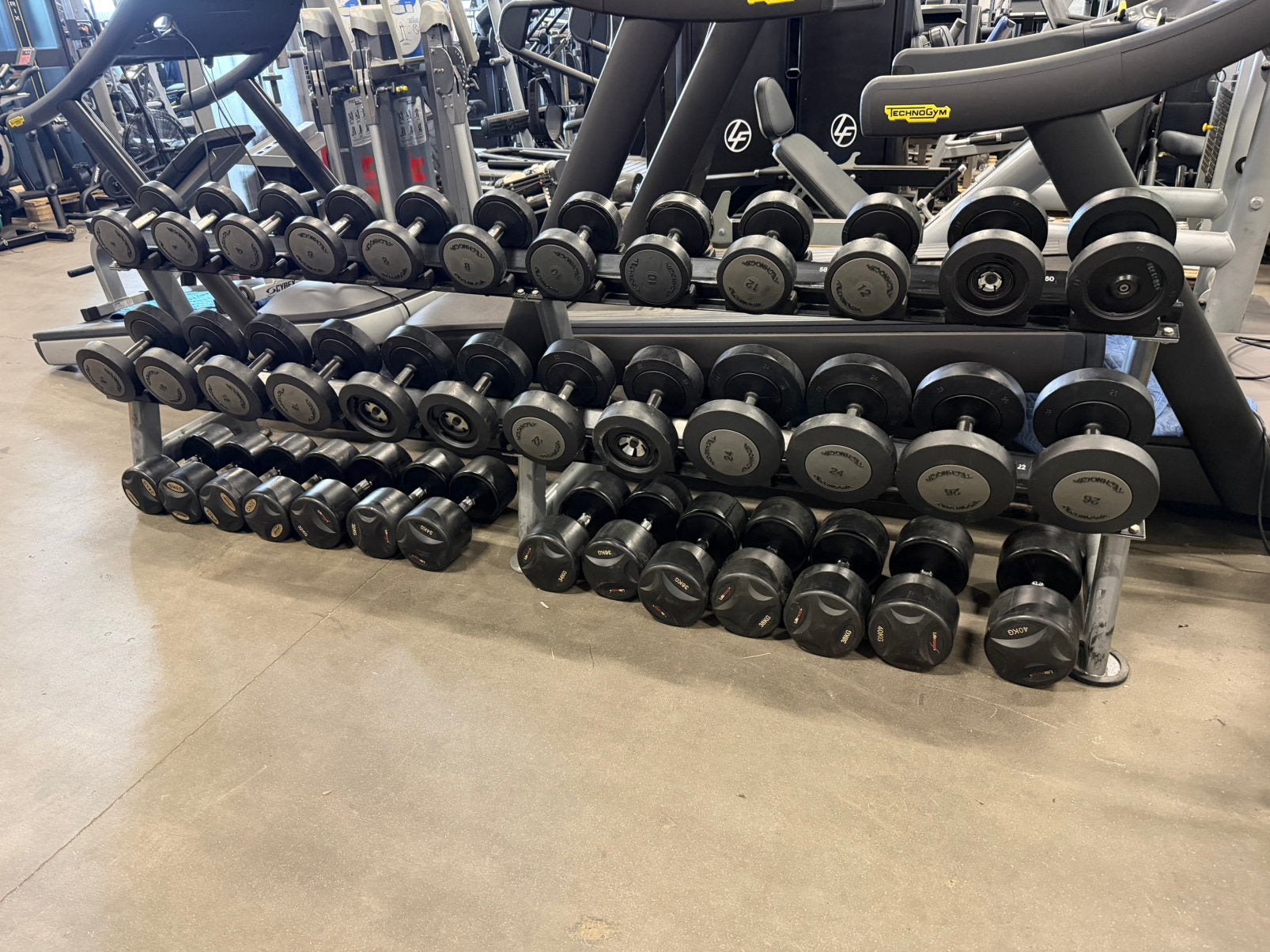 Technogym , Lifemaxx Vaste Dumbells 4kg t/m 40kg + Opbergrek, Sport en Fitness, Fitnessmaterialen, Ophalen, Gebruikt, Overige typen