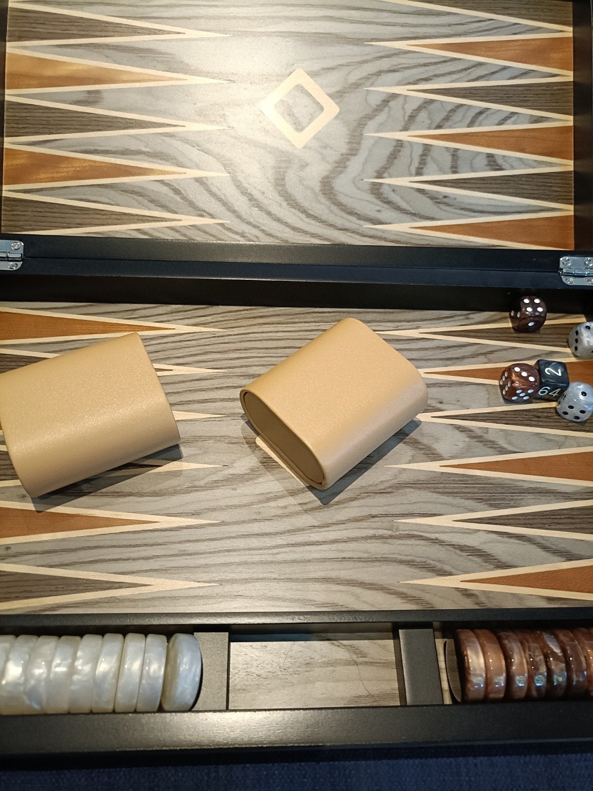Luxe Backgammon spel in houten kist, Een of twee spelers, Ophalen of Verzenden, Zo goed als nieuw