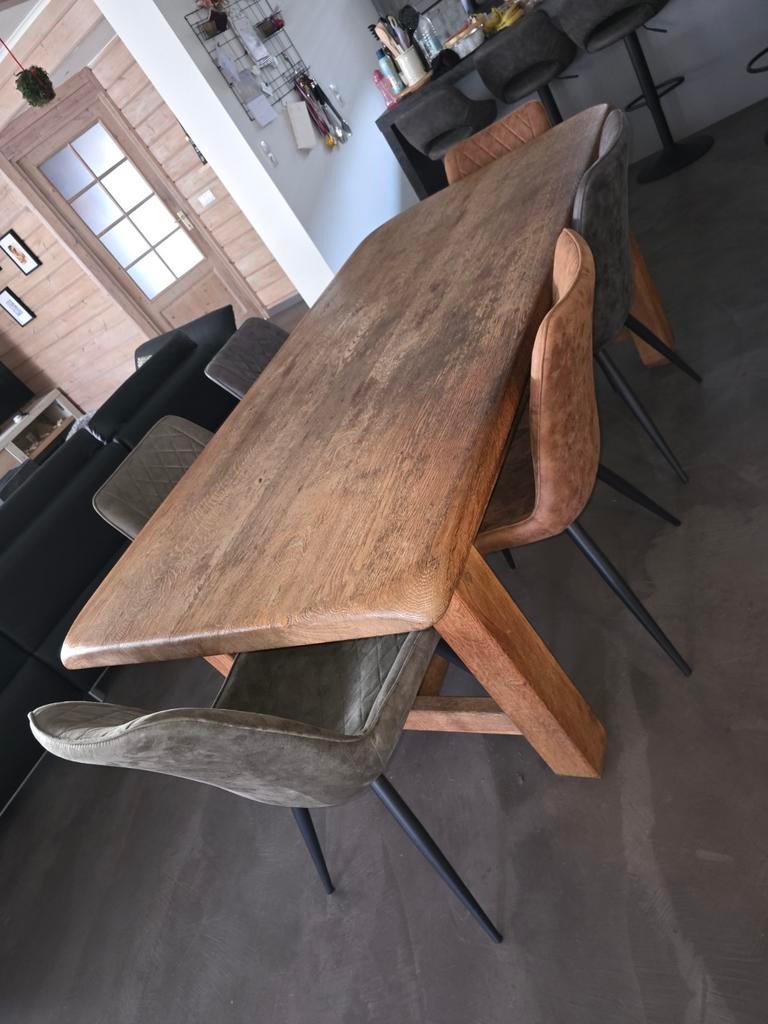 Eiken eettafel met 6 stoelen, Ophalen, Gebruikt, 100 tot 150 cm, Eikenhout