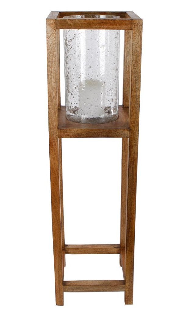 Windlicht vierkant op voet met steenslag glas, Windlicht, Bruin, Nieuw, Ophalen of Verzenden