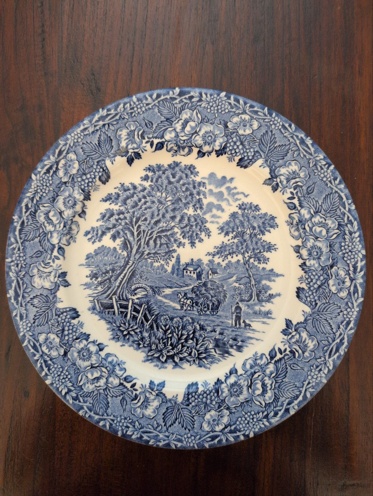 Vintage Blauw-Wit Decoratief Bord - Scène met Koets, Ophalen of Verzenden