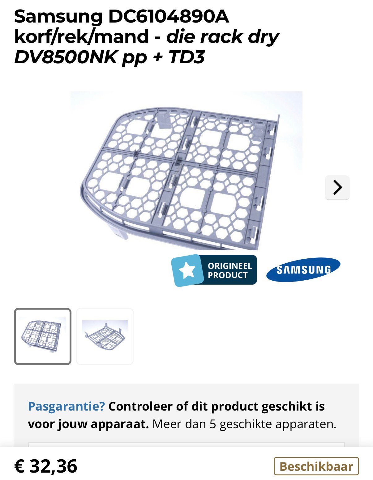 Samsung rek voor in de droger, Ophalen, Nieuw