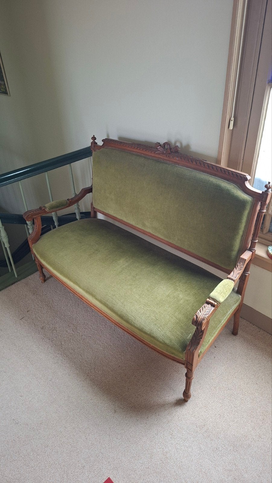 Antieke bank met groen velours bekleding, Antiek en Kunst, Ophalen