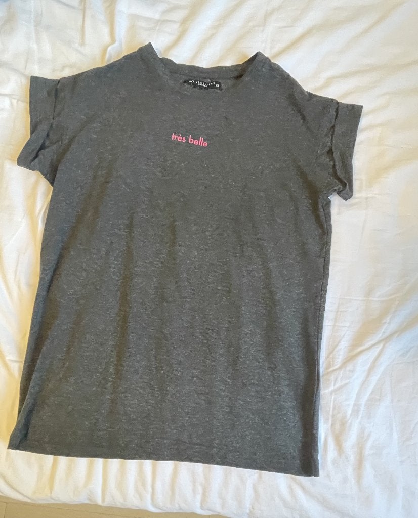 My Jewellery Grey "Très Belle" Embroidered T-Shirt, My Jewellery, Verzenden, Zo goed als nieuw, Korte mouw