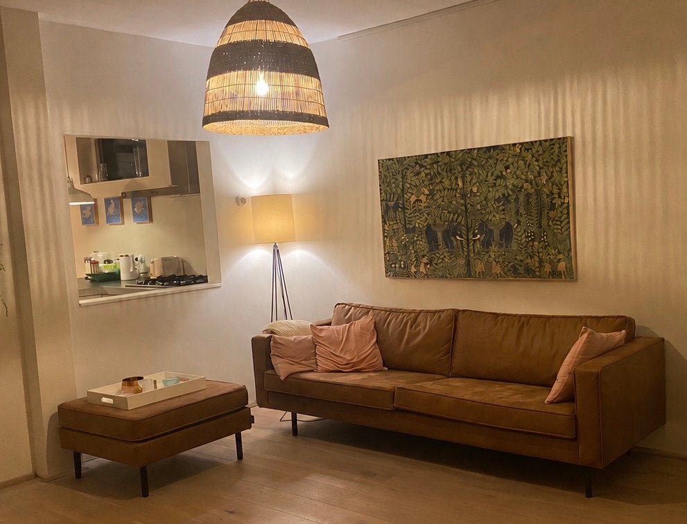 Woood Rodeo bank eco-leer cognac, Ophalen, Leer, Afmeting 235 lang, 85 cm diep. Zit comfortabel.