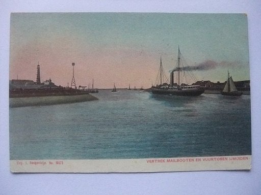 P300 IJmuiden - Vertrek Mailboten en vuurtoren - 1906, Verzamelen, Verzenden, Voor 1920, Gelopen, Noord-Holland