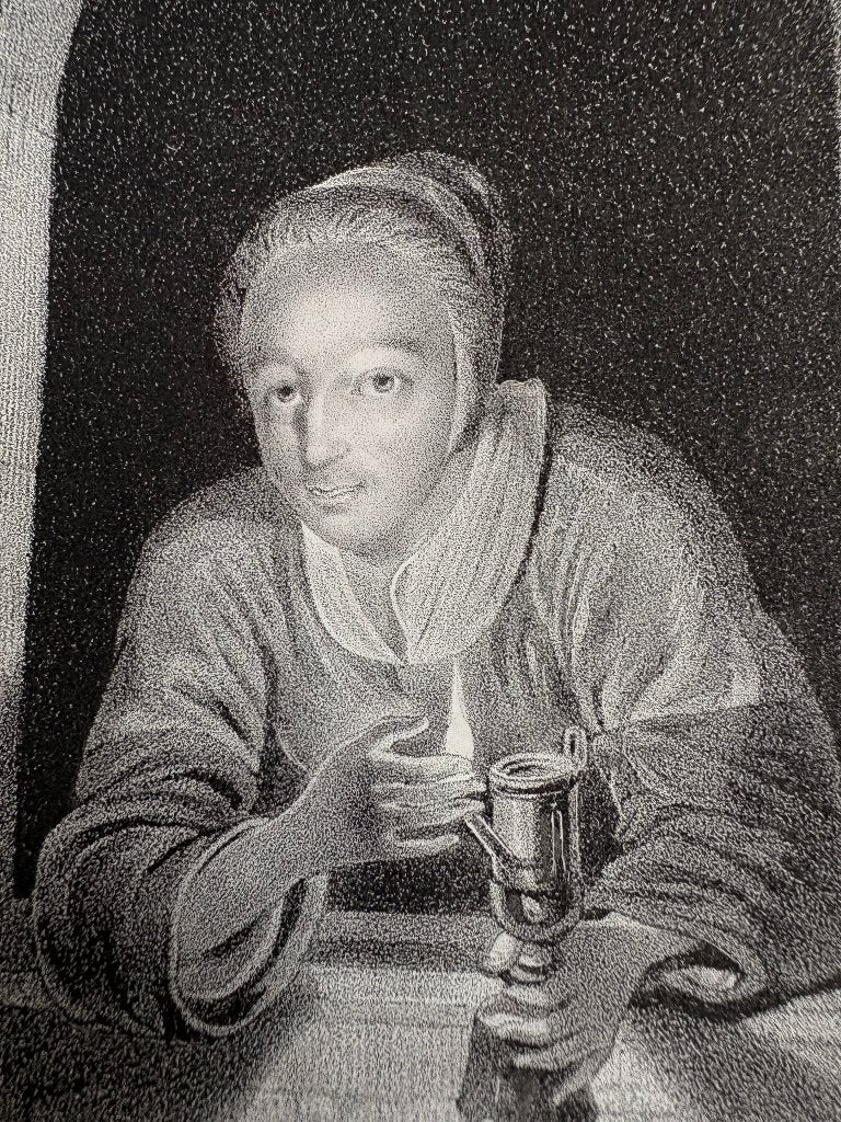 Litho naar een schilderij van Gerard Dou, Ophalen of Verzenden, Portret en Figuren, Lithografie
