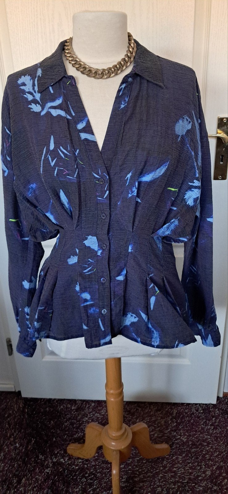 Pom Amsterdam Blouse Maat 40 - Donkerblauw met Print, Maat 38/40 (M), Blauw, Onbekend, Ophalen of Verzenden