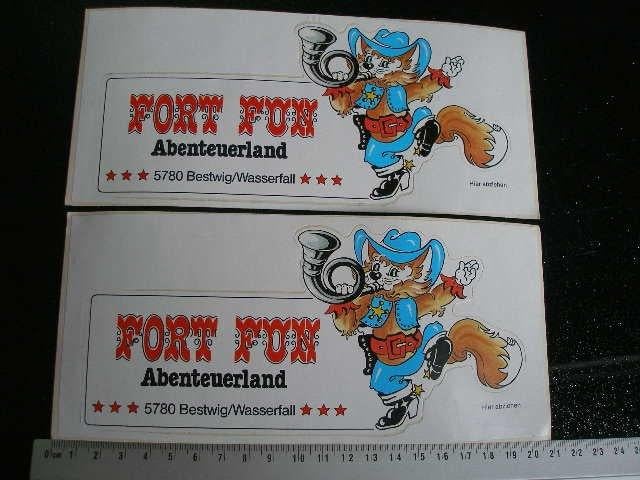 2x sticker fort fun abenteuerland bestwig wasserfall logo, Verzenden, Zo goed als nieuw, Bedrijf of Vereniging