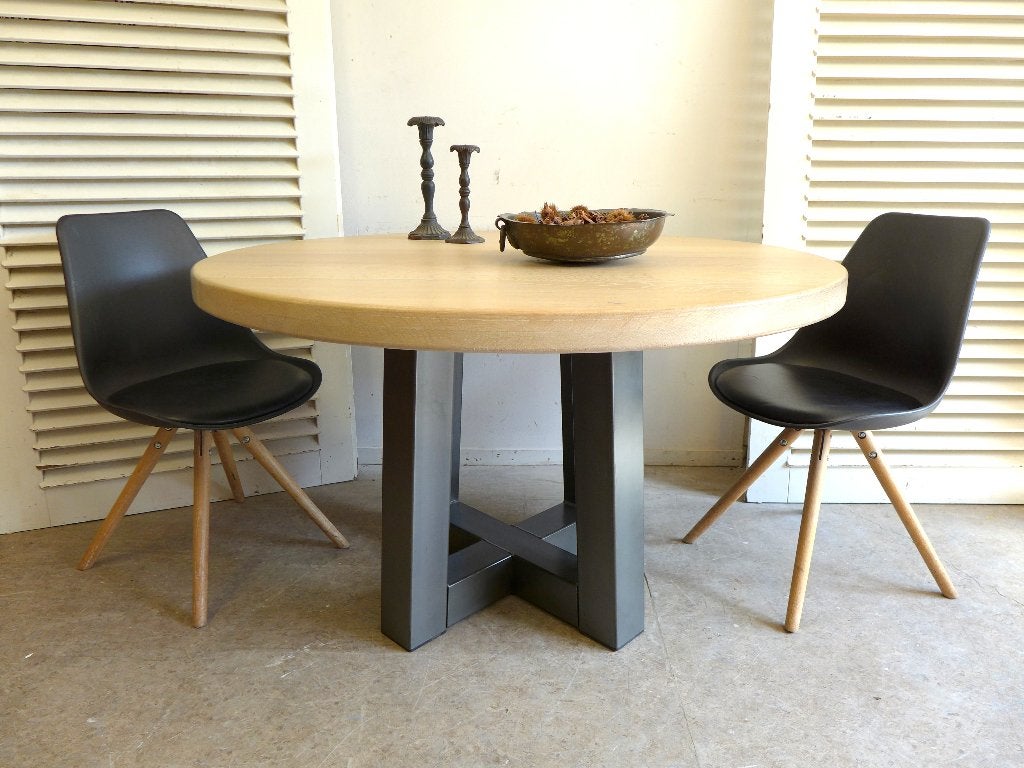 Prachtige zware stevige  ronde eiken tafel 130 cm, Ophalen, 100 tot 150 cm, 50 tot 100 cm, Vijf personen of meer