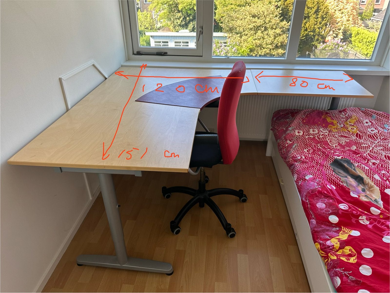 Hoekbureau met optioneel extra werkblad - 151/120 (+80) cm, Huis en Inrichting, Bureaus, Ophalen, Opzetstuk, Gebruikt, Hout