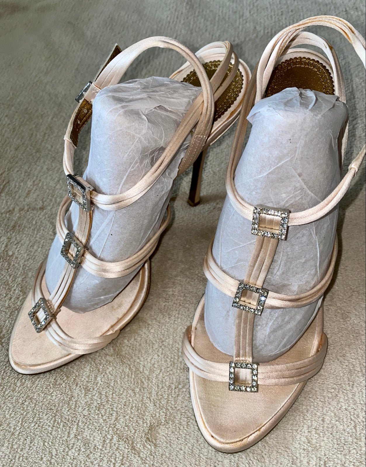Roberto Cavalli Sandalen met hakken, maat 40 zgan, Ophalen of Verzenden, Zo goed als nieuw, Beige, Schoenen met hoge hakken