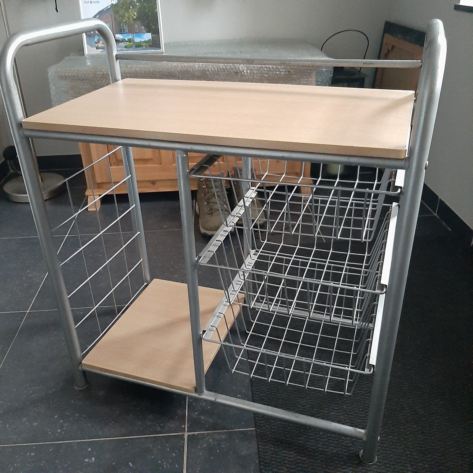 Keukenrek / trolley met planken en metalen manden, Ophalen of Verzenden, Gebruikt, Metaal, Overige merken