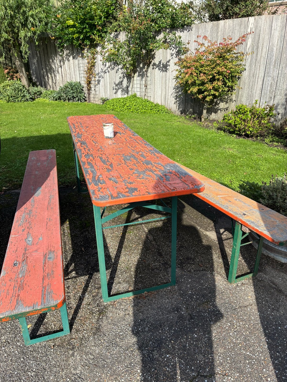 Vintage Bierbankset uit Oude Brouwerij, Tuin en Terras, Ophalen, Gebruikt, Eettafel, Meer dan 8 zitplaatsen