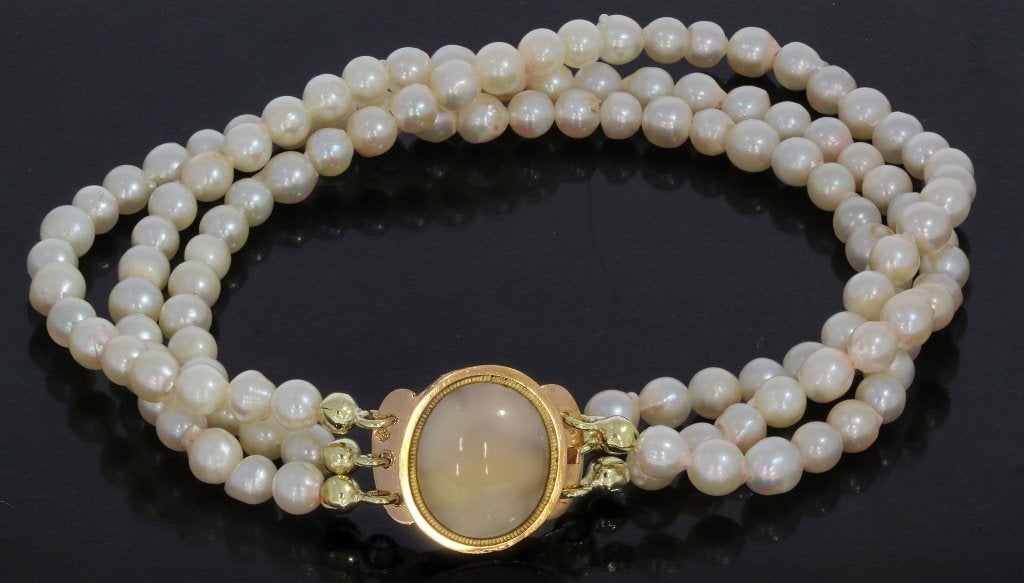 Parel fraaie armband 18k slot goud maansteen antiek dames, Ophalen of Verzenden, Goud, Armband, Met edelsteen